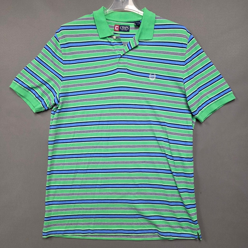 Chaps Polo Shirt Men's Short Sleeve Striped Green Large